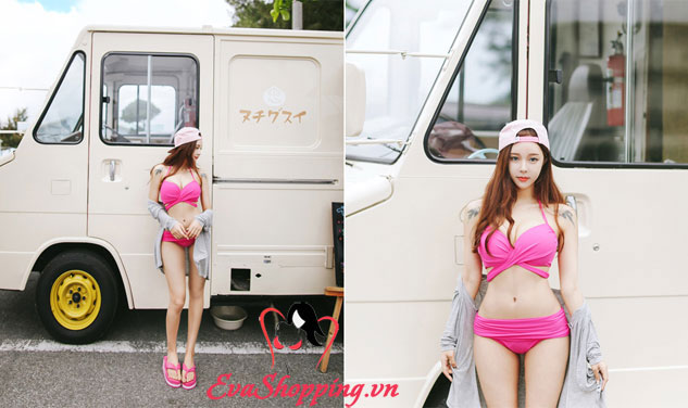 Bộ Bikini Hàn Quốc Màu Hồng Sexy EvaBkn84