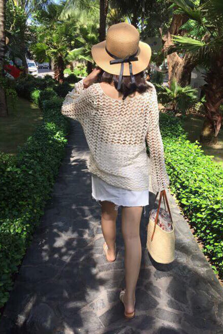 Áo lưới len hình trái tim cute đi biển