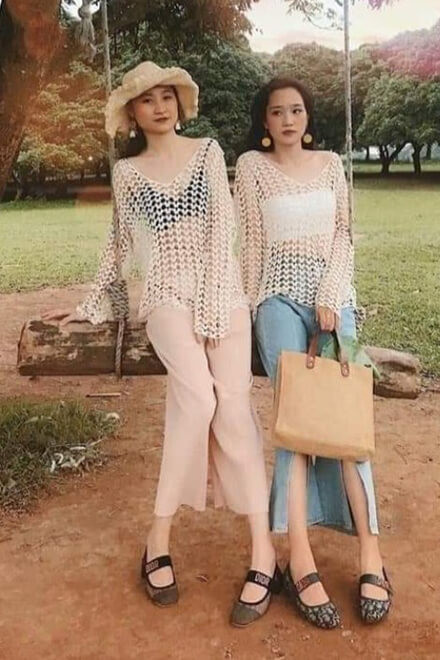 Áo lưới len hình trái tim cute đi biển