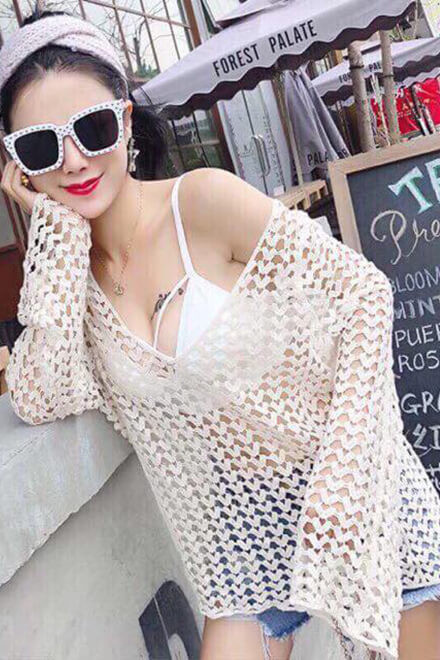 Áo lưới len hình trái tim cute đi biển