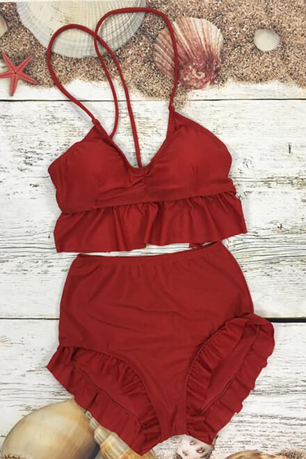 Đồ bơi 2 mảnh cạp cao nhún bèo