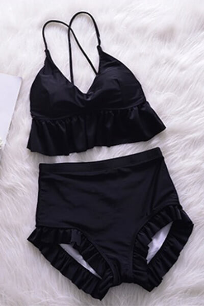 Đồ bơi 2 mảnh cạp cao nhún bèo