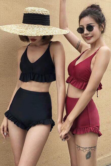 Đồ bơi 2 mảnh cạp cao nhún bèo