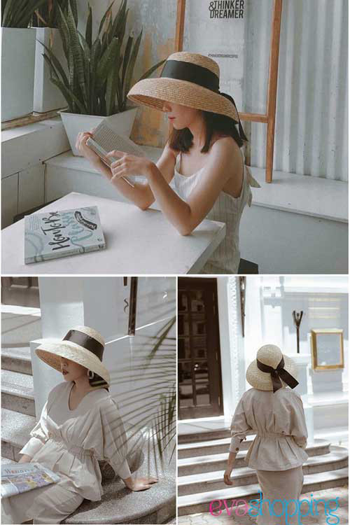 Nón cói chuông đi biển màu đen N02