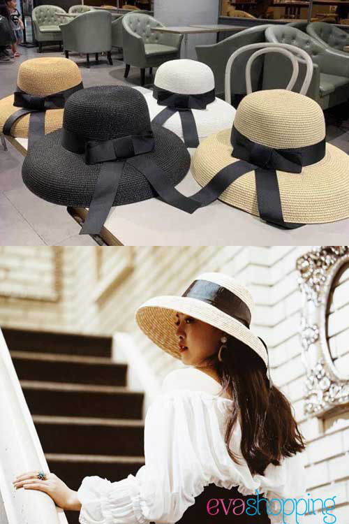 Nón cói chuông đi biển màu đen N02