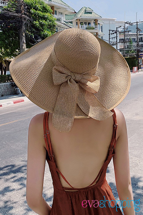 Nón đi biển vành rộng màu nâu N10