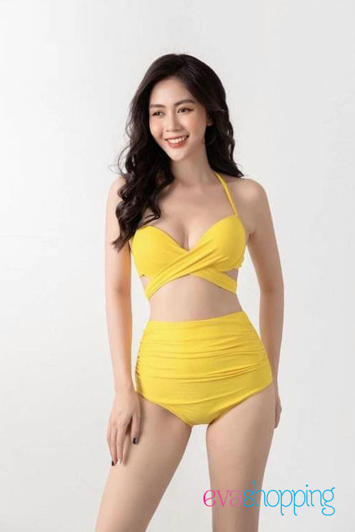 Đồ bơi cạp cao chéo hông vàng BKN758