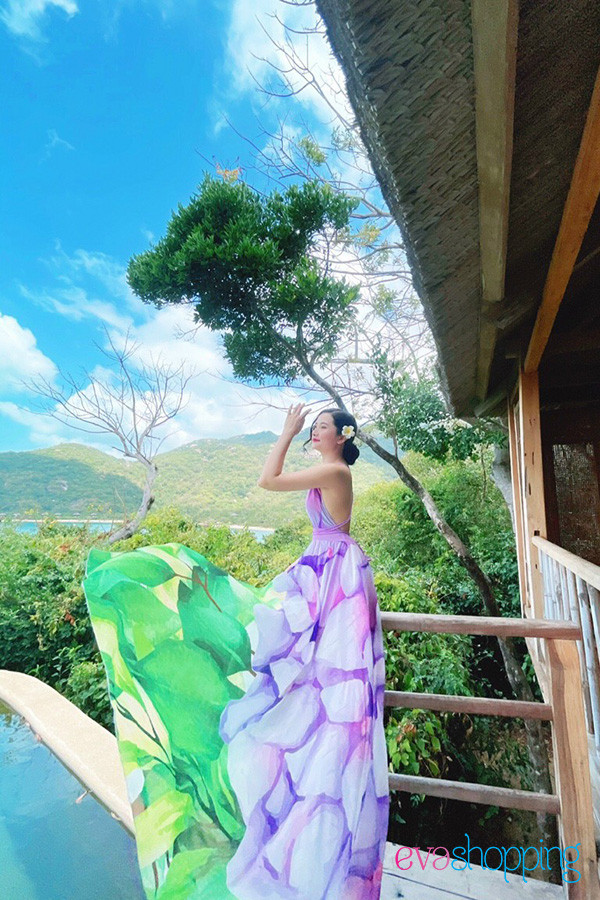 Đầm maxi hở lưng đi biển M80