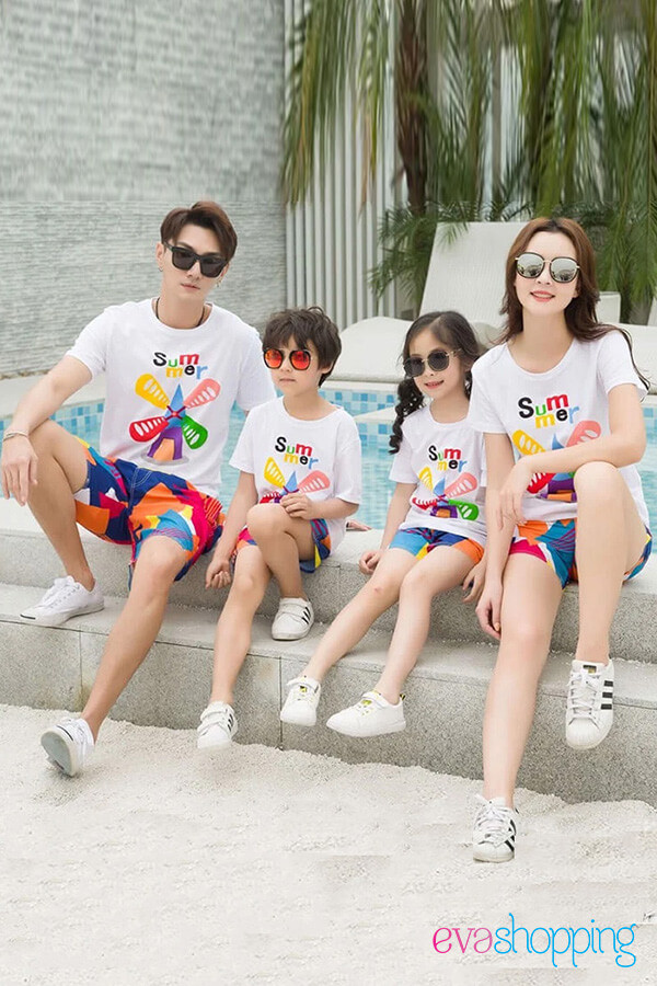 Áo gia đình đi biển hình cối xay gió