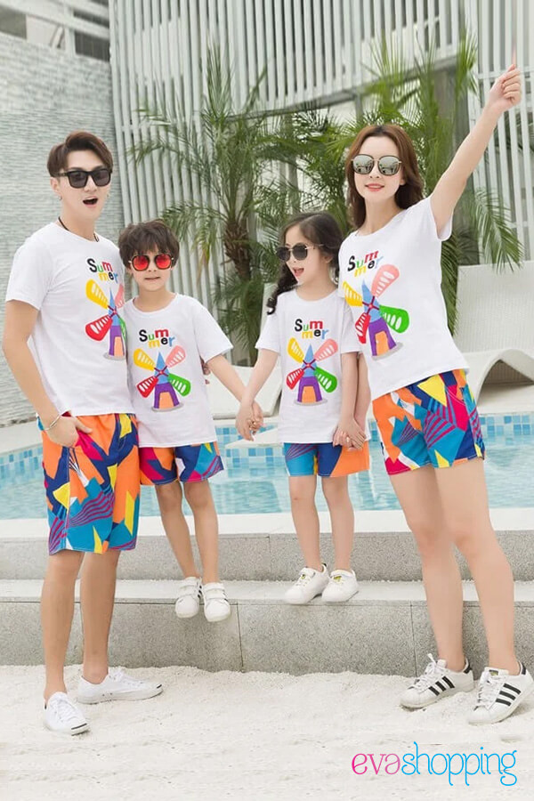 Áo gia đình đi biển hình cối xay gió