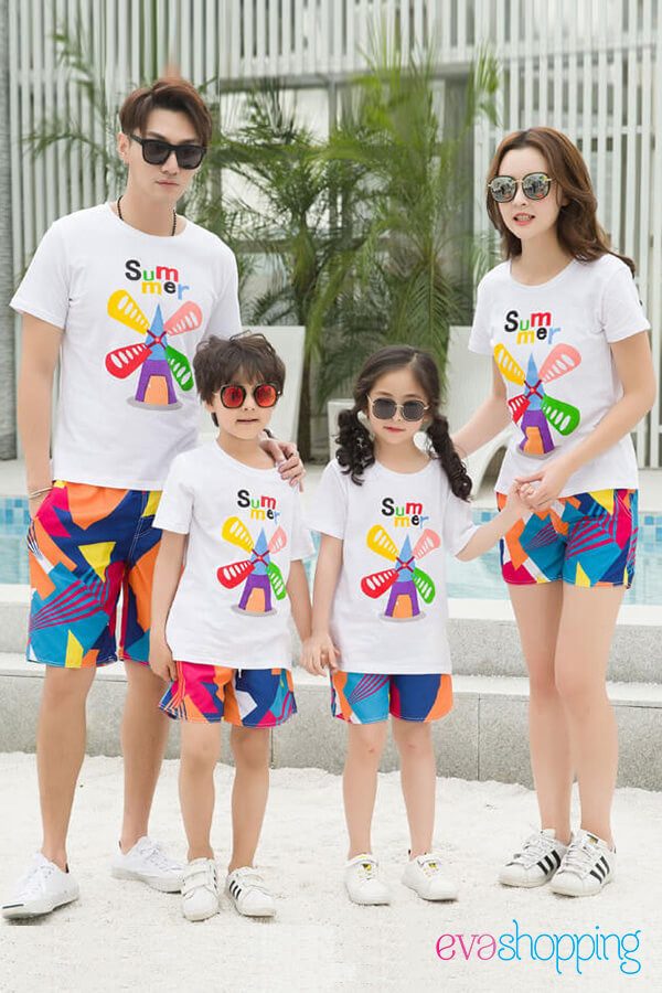 Áo gia đình đi biển hình cối xay gió