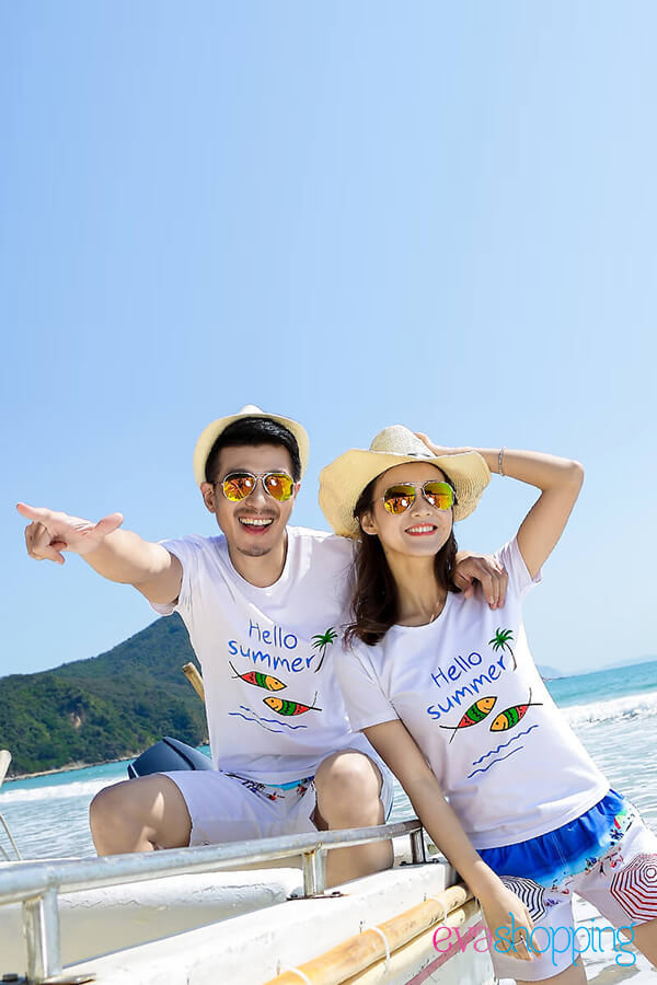 Đồng phục gia đình đi biển hello summer