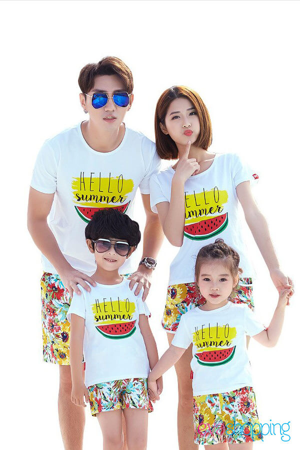 Đồng phục gia đình đi biển Hello summer quả dưa hấu