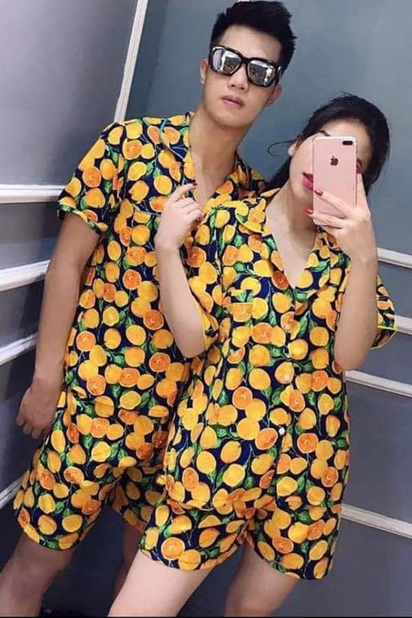 Đồng phục gia đình họa tiết trái cam