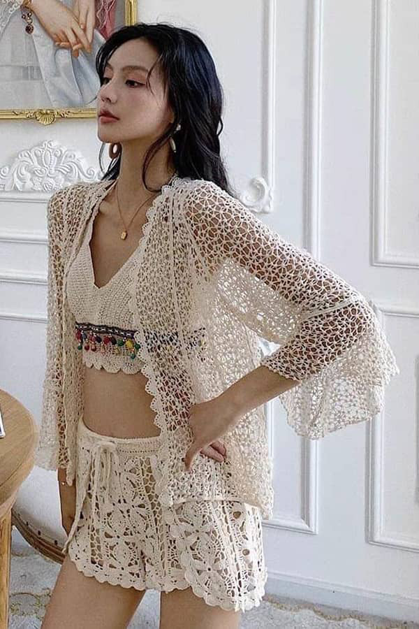 Sét đồ bơi ba mảnh móc len