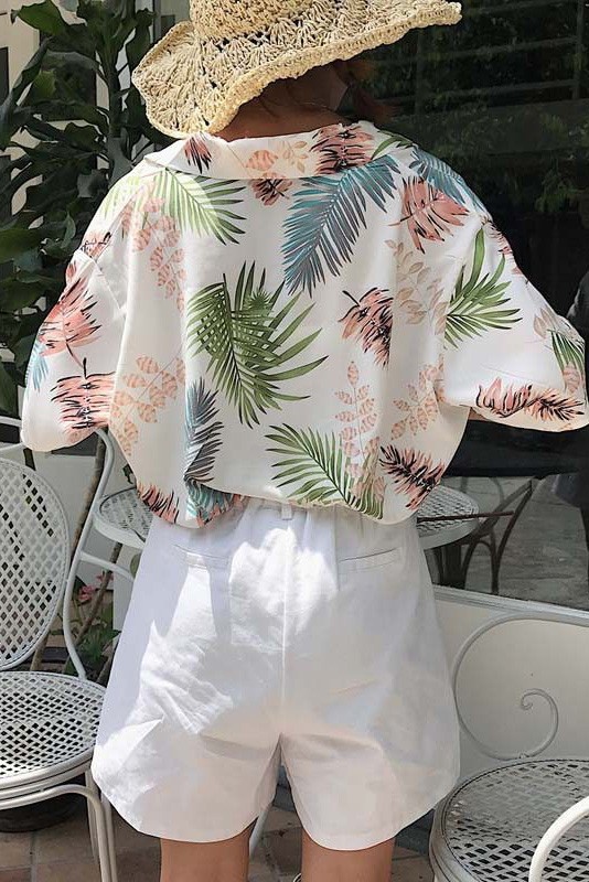 Áo sơ mi hawaii unisex hoa lá mùa hè ASM016