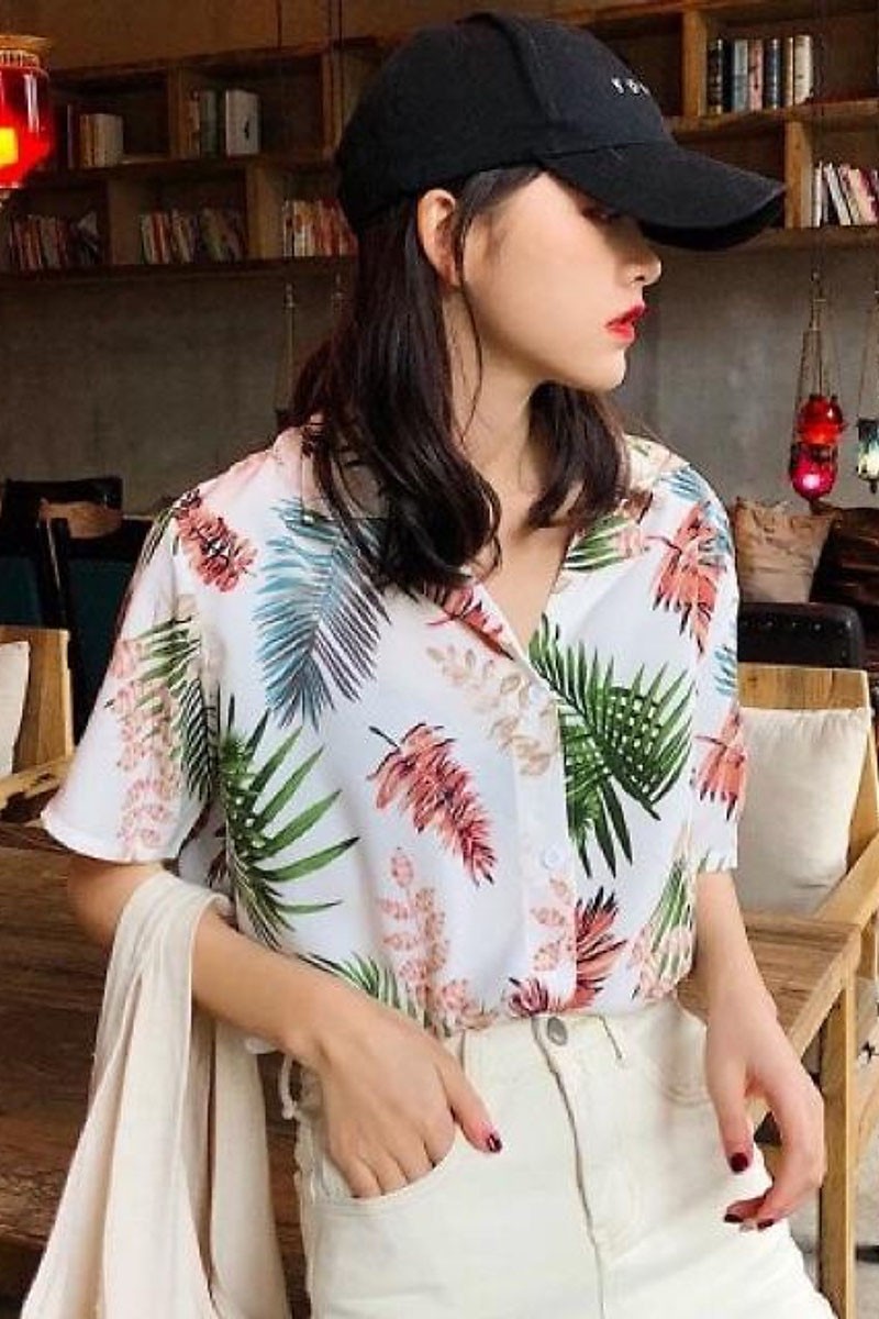 Áo sơ mi hawaii unisex hoa lá mùa hè ASM016