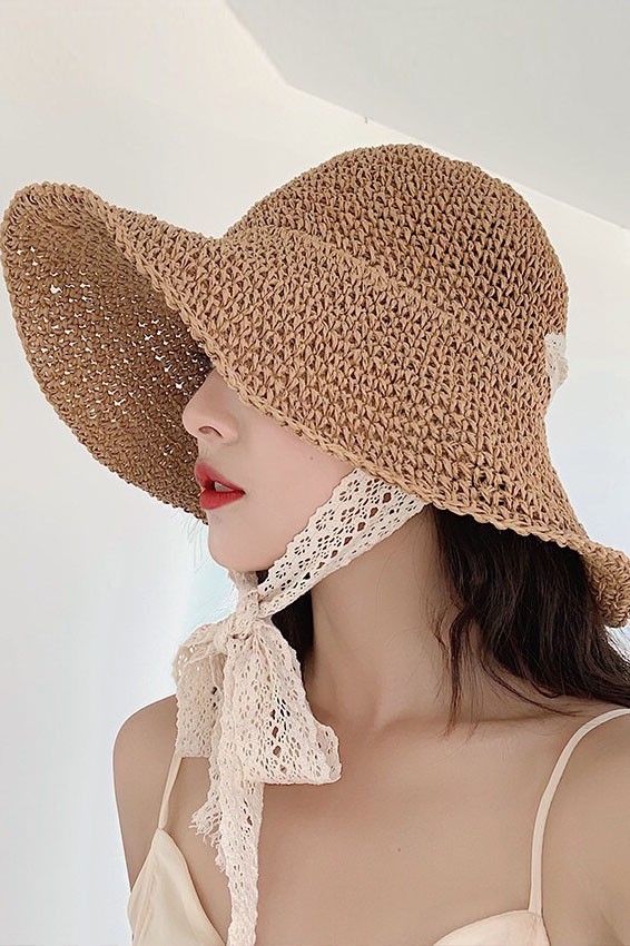 Nón cói mềm kiểu dáng vintage dễ thương rất tiểu thơ vành viền ren phối quai ren 2 màu