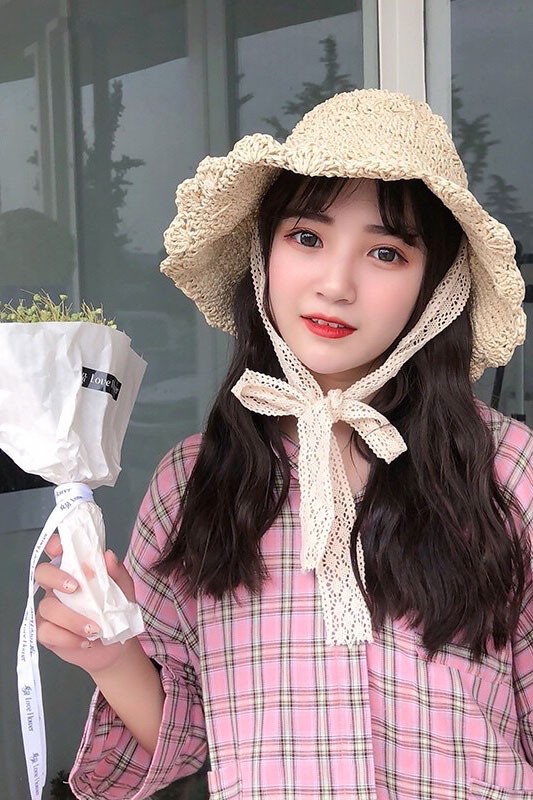 Nón cói mềm kiểu dáng vintage dễ thương rất tiểu thơ vành viền ren phối quai ren 2 màu