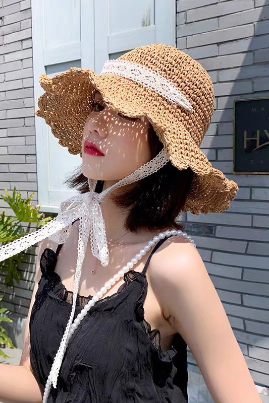 Nón cói mềm kiểu dáng vintage dễ thương rất tiểu thơ vành viền ren phối quai ren 2 màu