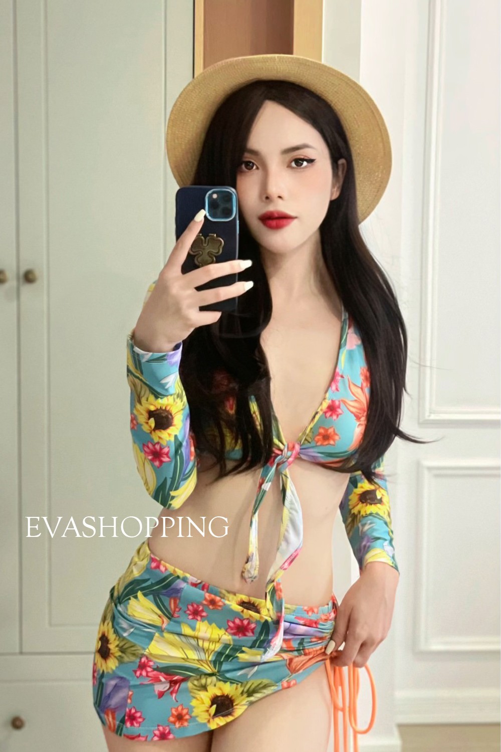 Set bikini 3 mảnh áo tay dài