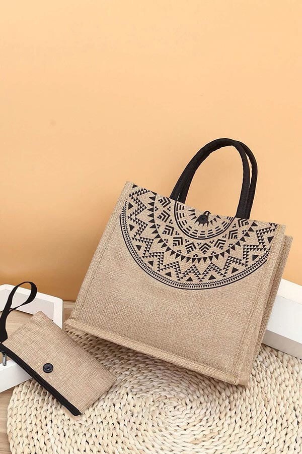 Túi cói họa tiết trống đồng