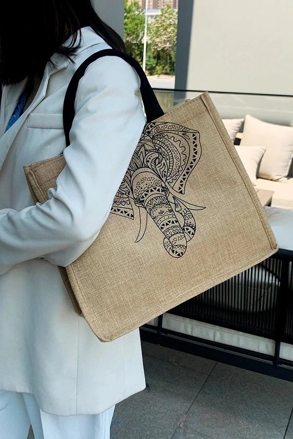 Túi cói họa tiết voi