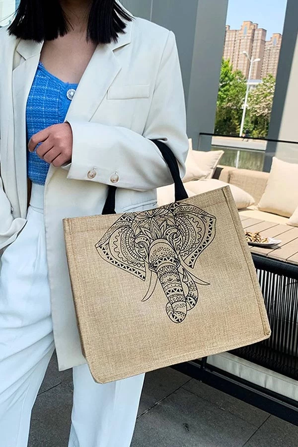 Túi cói họa tiết voi