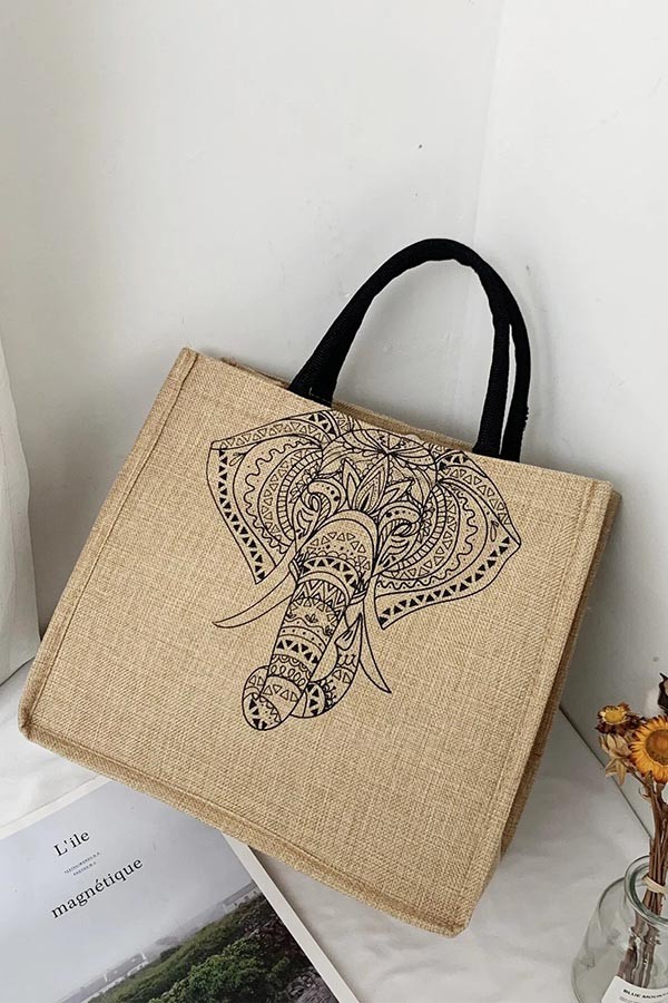 Túi cói họa tiết voi