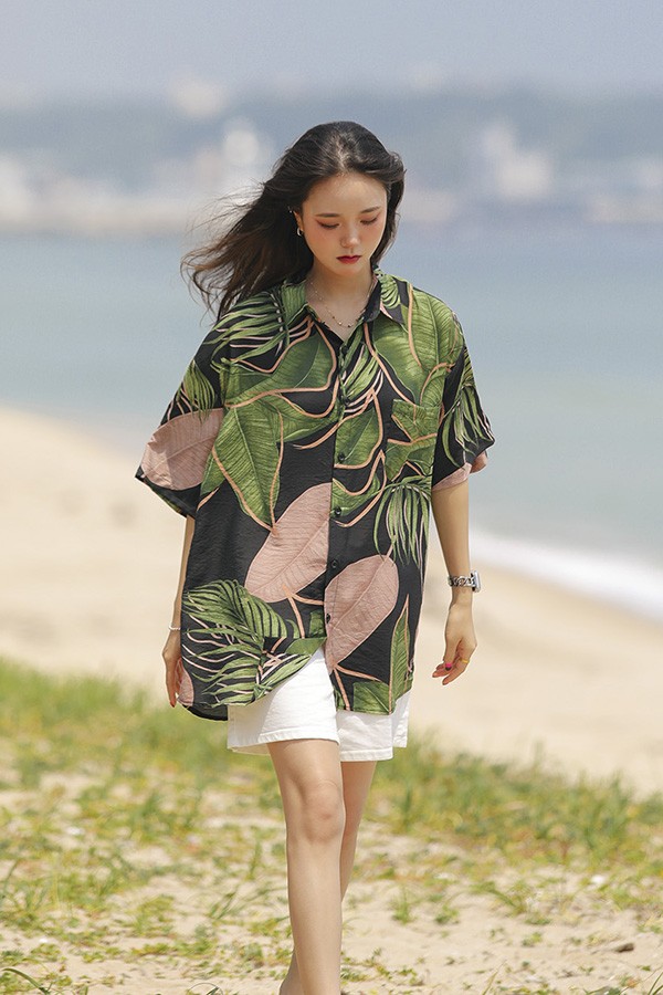 Áo sơ mi đi biển lá nhiệt đới (Tropical) ASM021