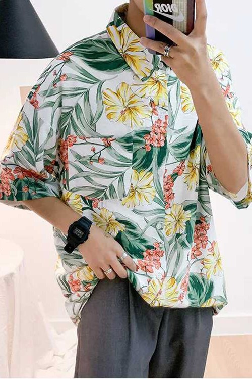 Áo sơ mi đi biển họa tiêt hoa lá ASM08