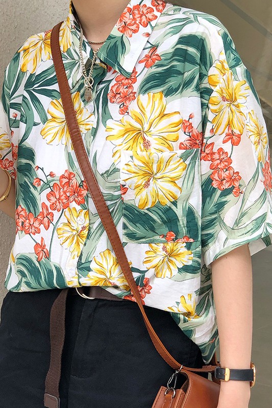 Áo sơ mi đi biển họa tiêt hoa lá ASM08