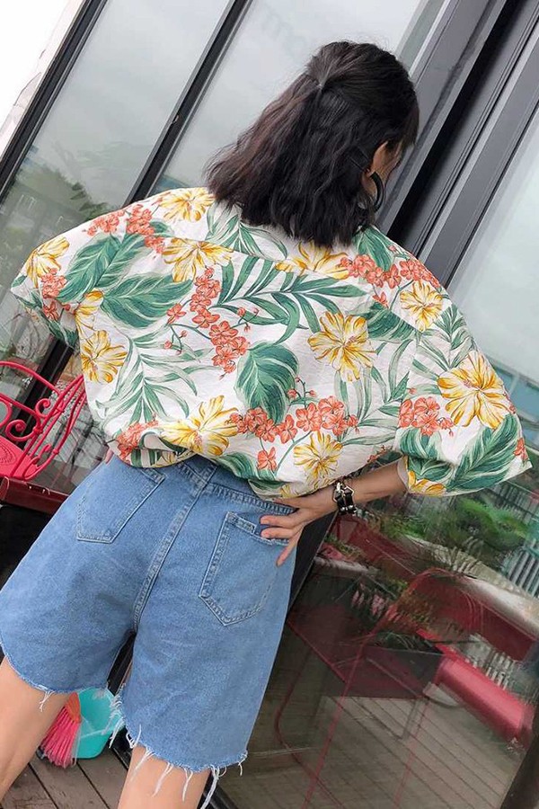 Áo sơ mi đi biển họa tiêt hoa lá ASM08