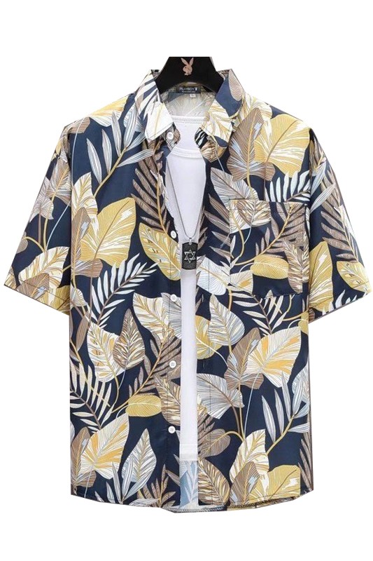 Áo sơ mi đi biển họa tiêt lá cọ nhiệt đới ASM024