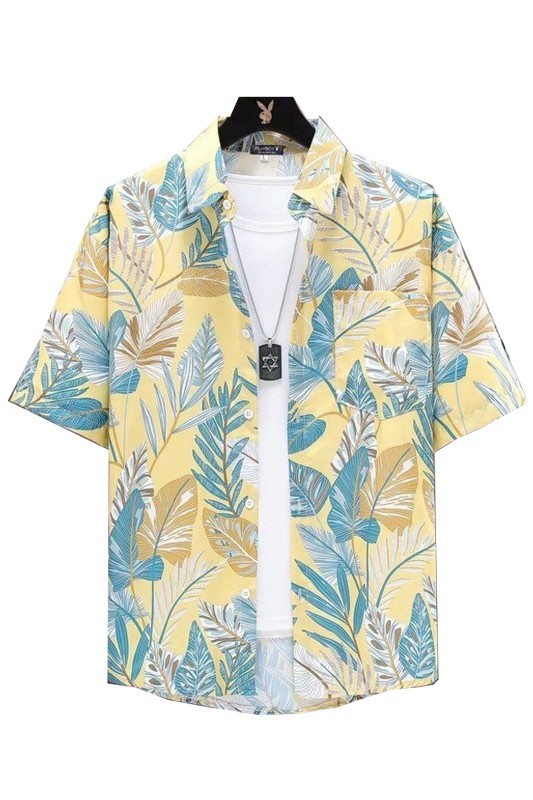 Áo sơ mi đi biển họa tiêt lá cọ nhiệt đới ASM024
