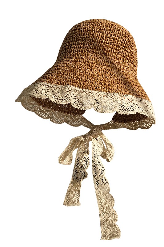 Nón cói mềm phong cách hàn quốc vành rộng viền phối quai ren dễ thương