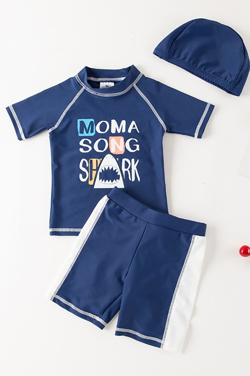 Bộ đồ bơi tay ngắn họa tiết cá mập cho bé trai