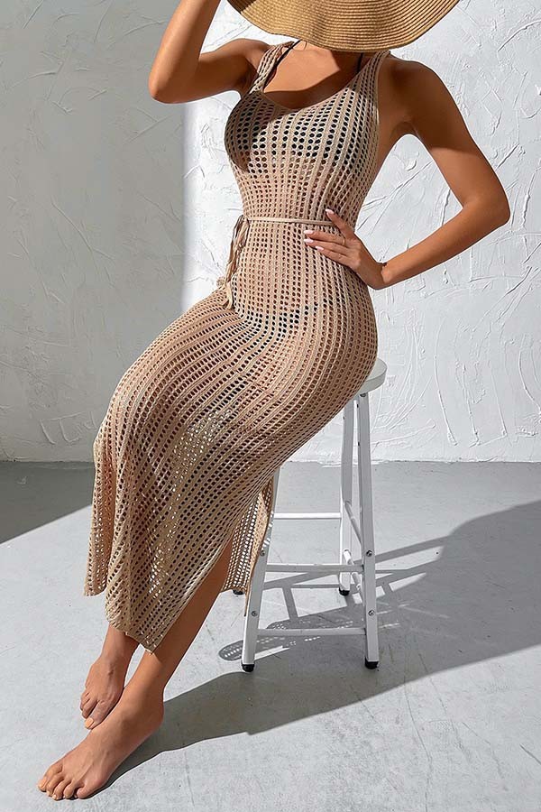 Áo lưới đi biển dạng chui phom dài màu kem AL120