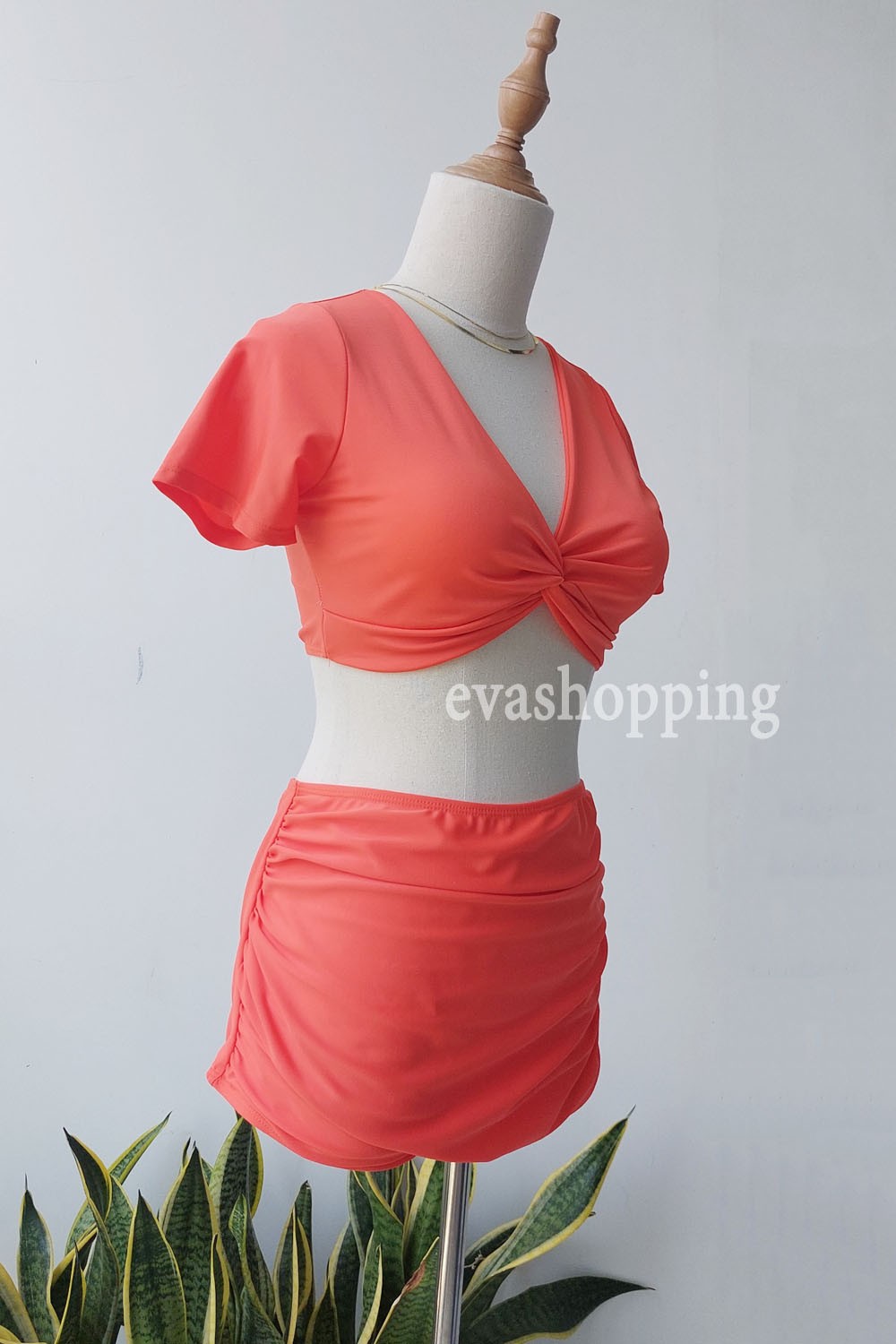 Đồ bơi nữ kín đáo croptop cam sáng