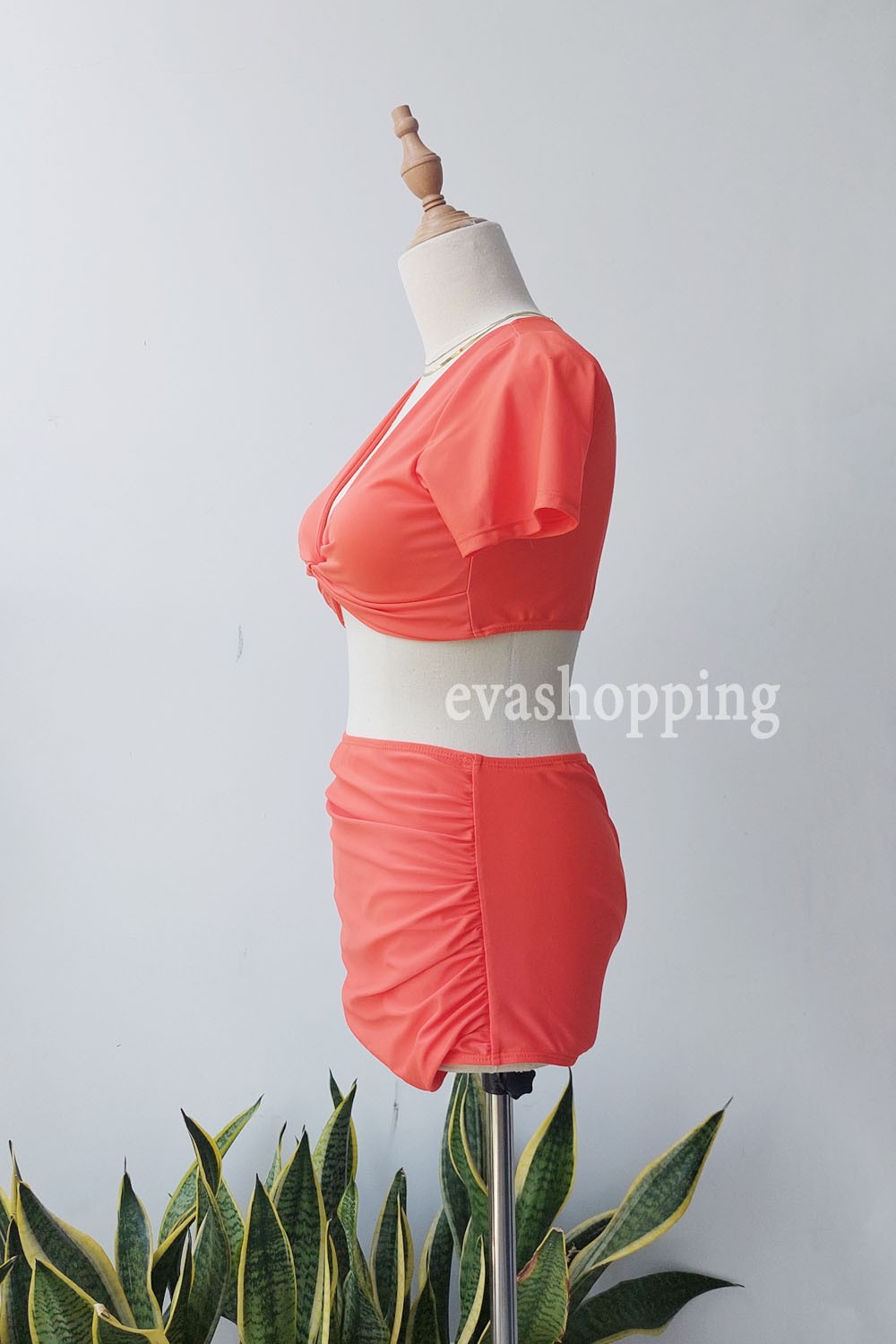 Đồ bơi nữ kín đáo croptop cam sáng