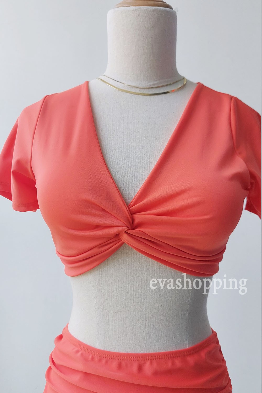 Đồ bơi nữ kín đáo croptop cam sáng