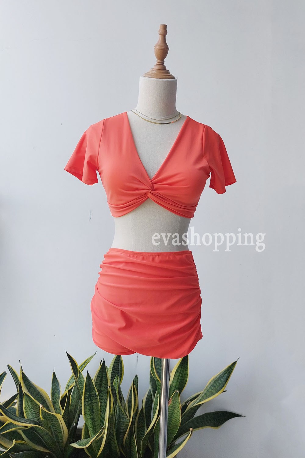 Đồ bơi nữ kín đáo croptop cam sáng