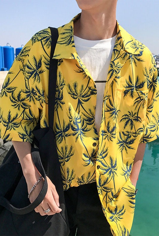 Áo sơ mi đi biển nam nữ họa tiết cây cọ dừa nhiệt đới ASM026
