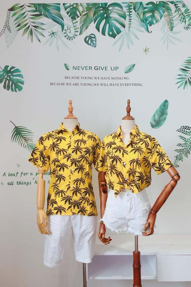 Áo sơ mi đi biển nam nữ họa tiết cây cọ dừa nhiệt đới ASM026