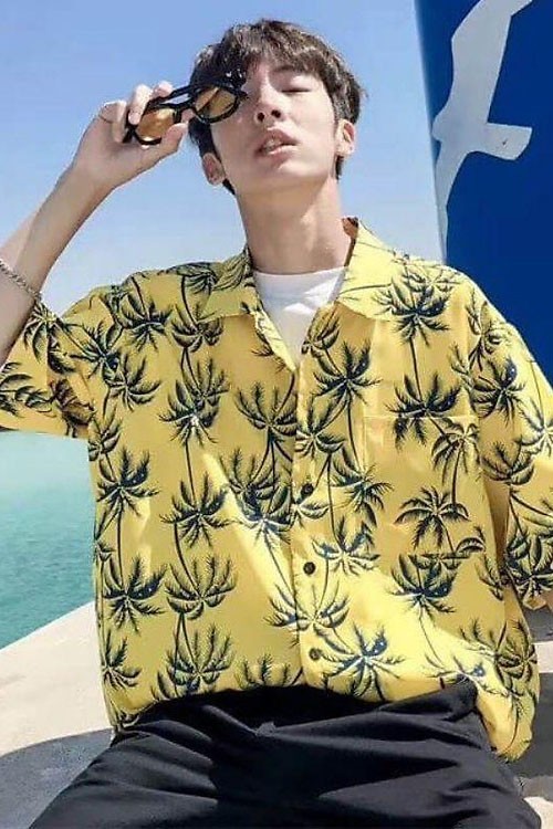 Áo sơ mi đi biển nam nữ họa tiết cây cọ dừa nhiệt đới ASM026