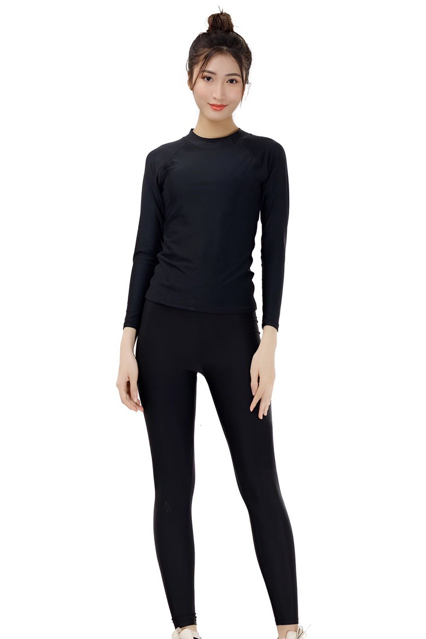 Áo bơi nữ dài tay chống nắng màu đen ABKN1034