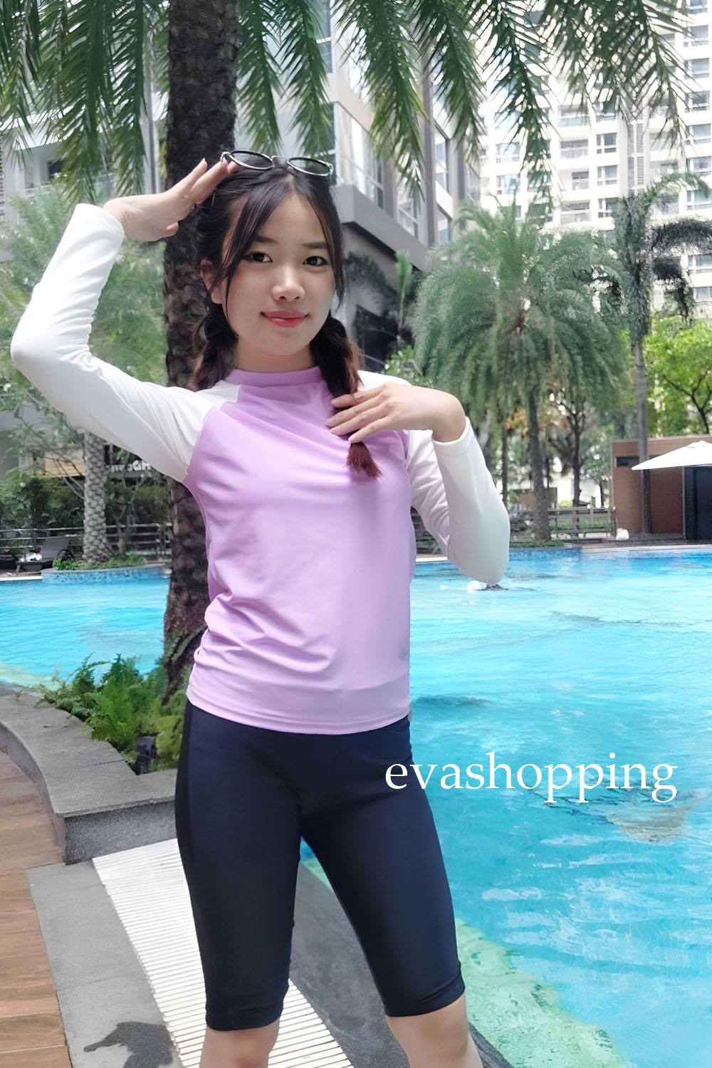 Đồ bơi dài tay quần lửng màu tím BKN1035