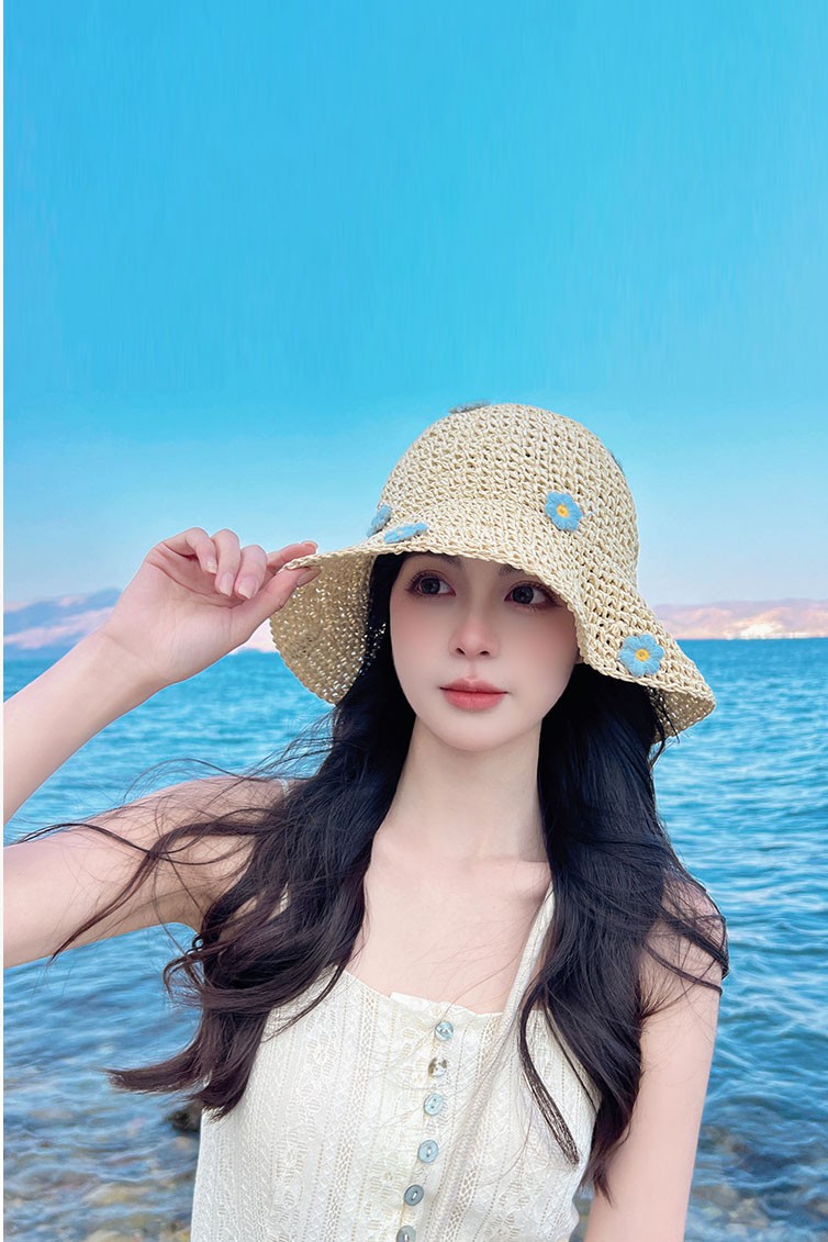 Nón coi mềm đi biển đính hoa N45
