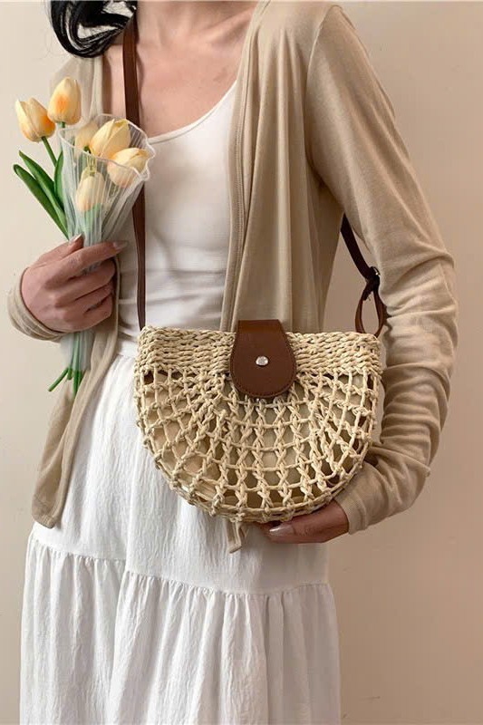 Túi cói bán nguyệt đi biển TC08