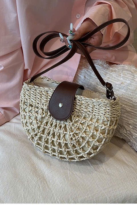 Túi cói bán nguyệt đi biển TC08